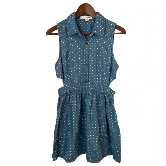 Sans Souci Dresses | Sans Souci Denim Polka Dot Dress with Cut Outs Size Large | Color: Blue | Size: L | Kassiedomino's Closet